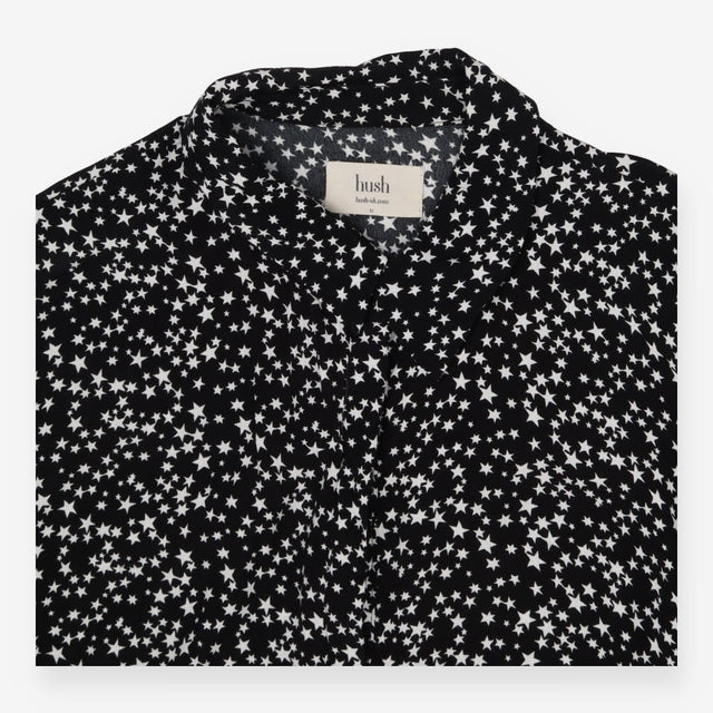 Black Short Sleeve Frill Shirt Scatter Star Print