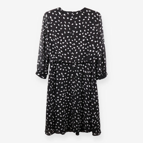 Black White Polka Dot Chiffon Midi Dress Long Slee