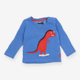 Blue long sleeve t-shirt with red skateboarding 