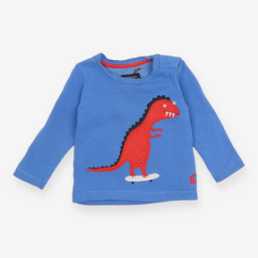 Blue long sleeve t-shirt with red skateboarding 