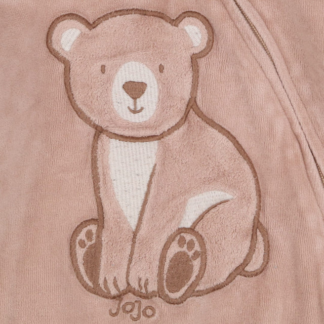 Brown zip hooded onesie with bear