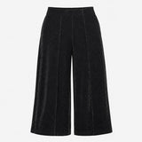 Navy Silver Sparkle Wide Leg Jersey Trousers SHORT