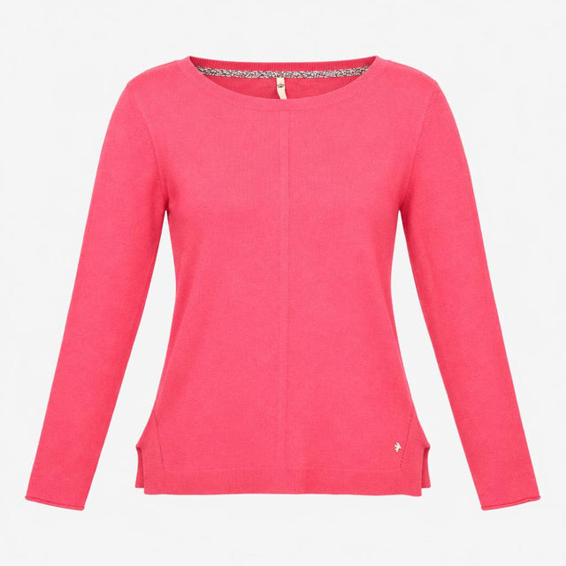 Coral Pink Boat Neck Long Sleeve Knitted Jumper