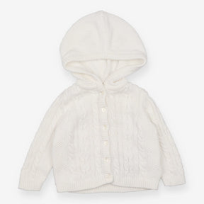 Cardigan with hood white cable buttons