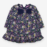 Dress jersey LS blue purple floral big blue bow