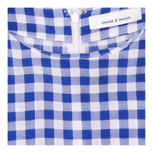 Mini Dress Blue White Gingham Check Ruffle Hem