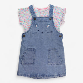 Dress Pinafore Denim Bunny and Floral T-shirt