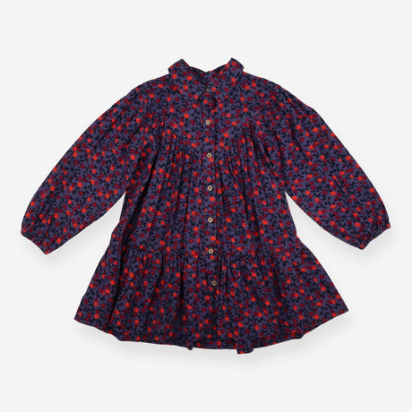 Dark denim dress with red and orange flowers
