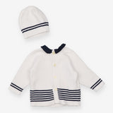 Jumper Knit Collared White and Navy with Hat