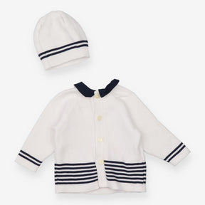 Jumper Knit Collared White and Navy with Hat