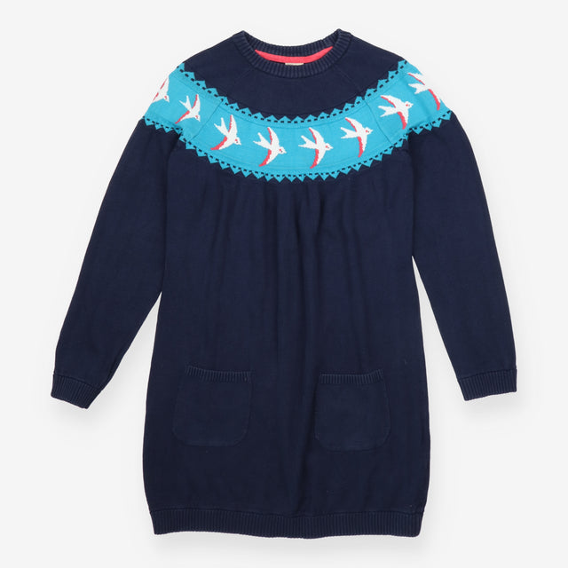 Navy Organic Knit Dress Swallow Bird Yoke Neckline