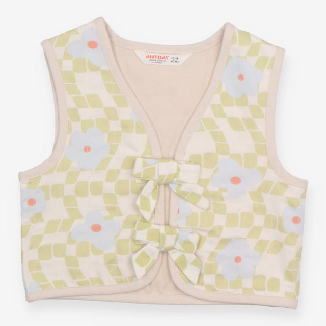 Gilet Green Checkerboard with Bow Detail