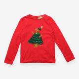 Red long sleeve t-shirt Christmas tree dog
