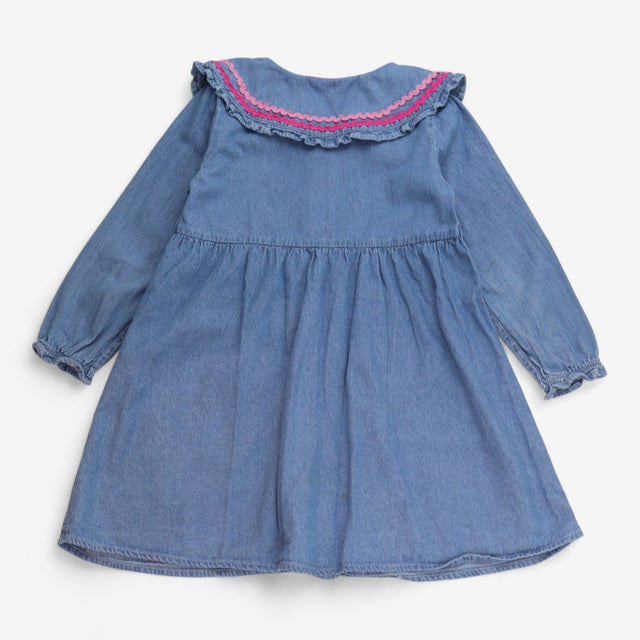 Denim long sleeve dress peter pan collar 