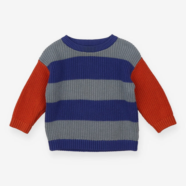 Sweater knit blue stripe orange arms