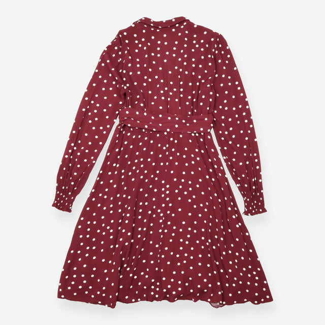 Burgundy Polka Dot Maternity Midi Shirt Dress