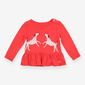 Tee LS pink dalmations frill hem