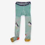 Mint striped tights with puffins