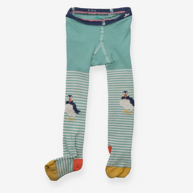 Mint striped tights with puffins