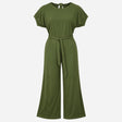 Khaki Green Wide Leg Jersey Batwing Sleeve Jumpsui
