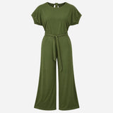 Khaki Green Wide Leg Jersey Batwing Sleeve Jumpsui