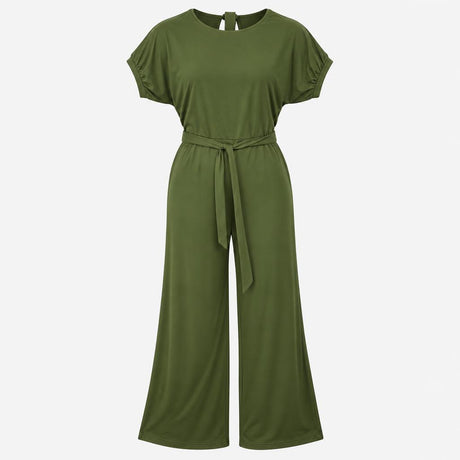 Khaki Green Wide Leg Jersey Batwing Sleeve Jumpsui