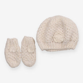 Cream Knit Hat and Mittens