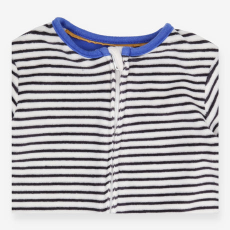 Black and White Striped Velour Sleepsuit