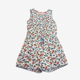 Floral Woven Playsuit with Blue Pompom Trim