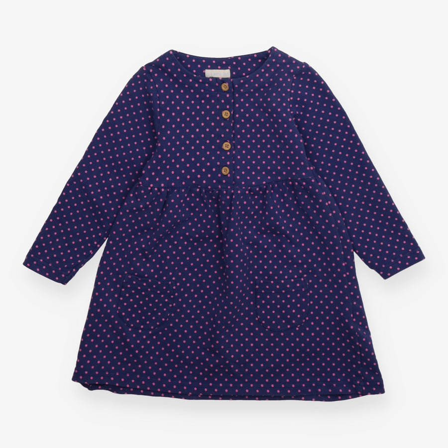 Jersey Dress Navy with Pink Dots