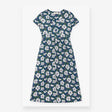 Midi Dress Blue Floral Mock Wrap Cotton Jersey