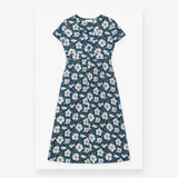 Midi Dress Blue Floral Mock Wrap Cotton Jersey