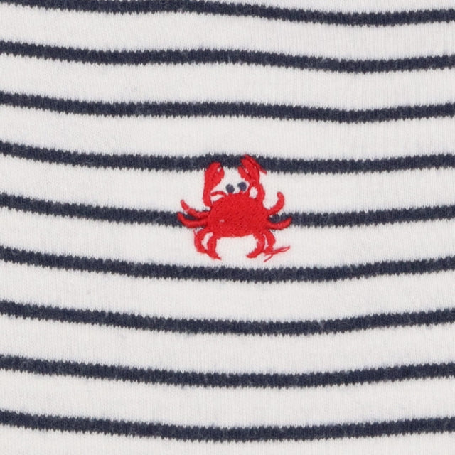 Romper white blue stripe small crab