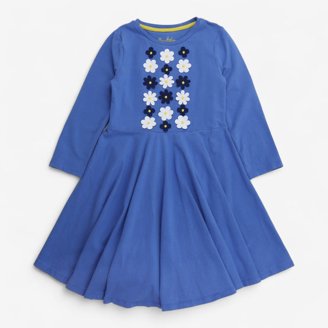 Dress long sleeves blue with white and navy flower