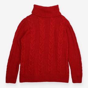 Red Cable Knit Roll Neck Jumper Wool Blend