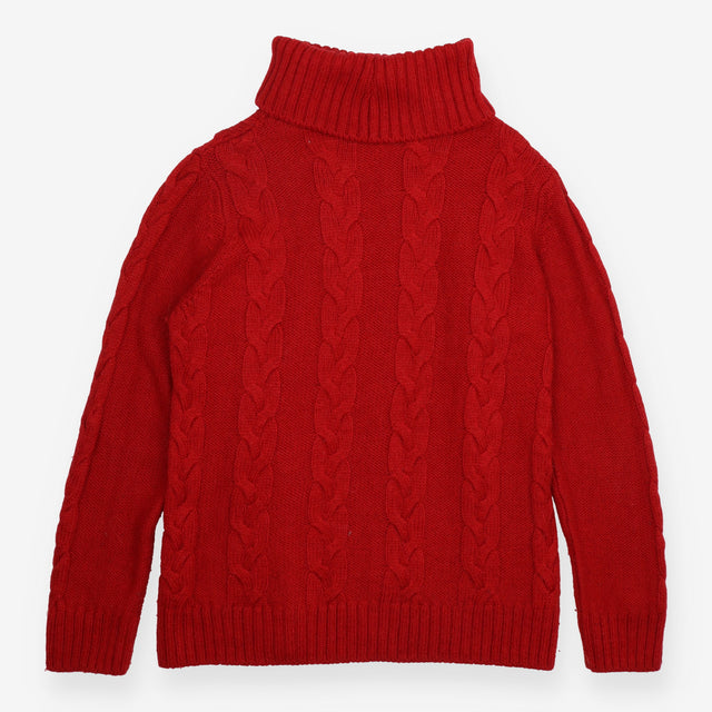 Red Cable Knit Roll Neck Jumper Wool Blend