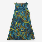 Kingfisher Teal Silk Peacock Feather Print Sequin 