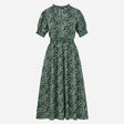 Dress Green Animal Print Smocked Midi Short Sleeve