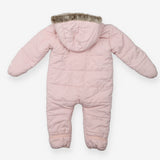 Pramsuit pink fur hood fleece lined 