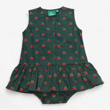 Olive Cherries Button Ruffle Romper
