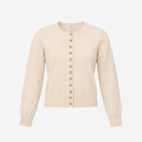 Cardigan Soft Knit Crew Neck Button Front Vanilla 