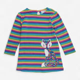 Dress LS jersey striped floral applique animal 
