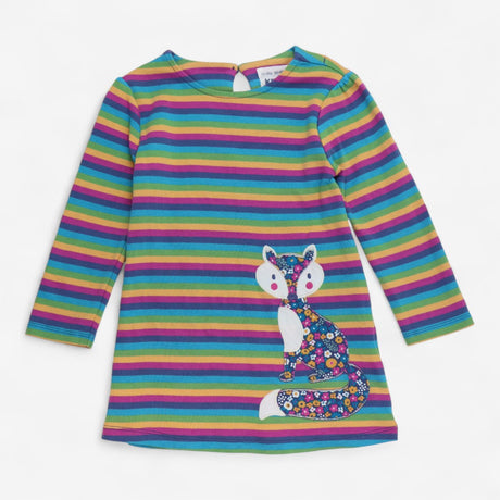 Dress LS jersey striped floral applique animal 