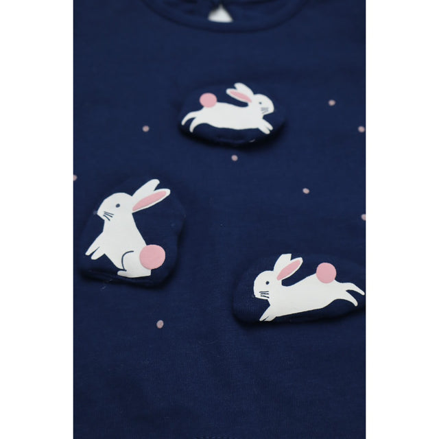 Long Sleeve Bunny Applique Blue T-shirt