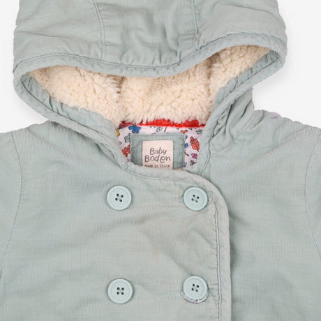 Coat green cord autumn lining fur hood