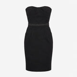 Dress Black Strapless Contrast Stitching Pocket Mi