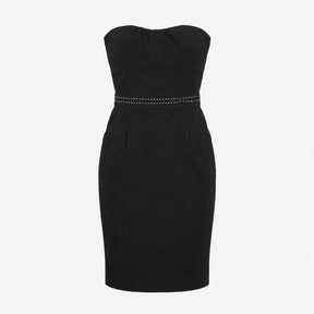 Dress Black Strapless Contrast Stitching Pocket Mi
