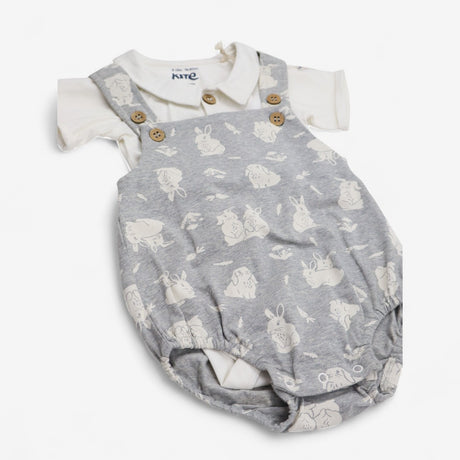 Bun Bun Set Grey Romper with Cream Bodysuit