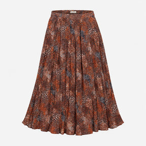 Rust Brown Navy Animal Spot Abstract Print Pleated