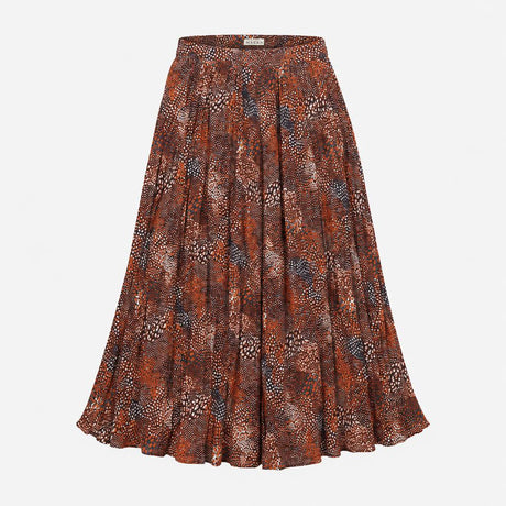 Rust Brown Navy Animal Spot Abstract Print Pleated